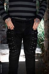 mens gothic moto d-ring and eyetls jeans 
