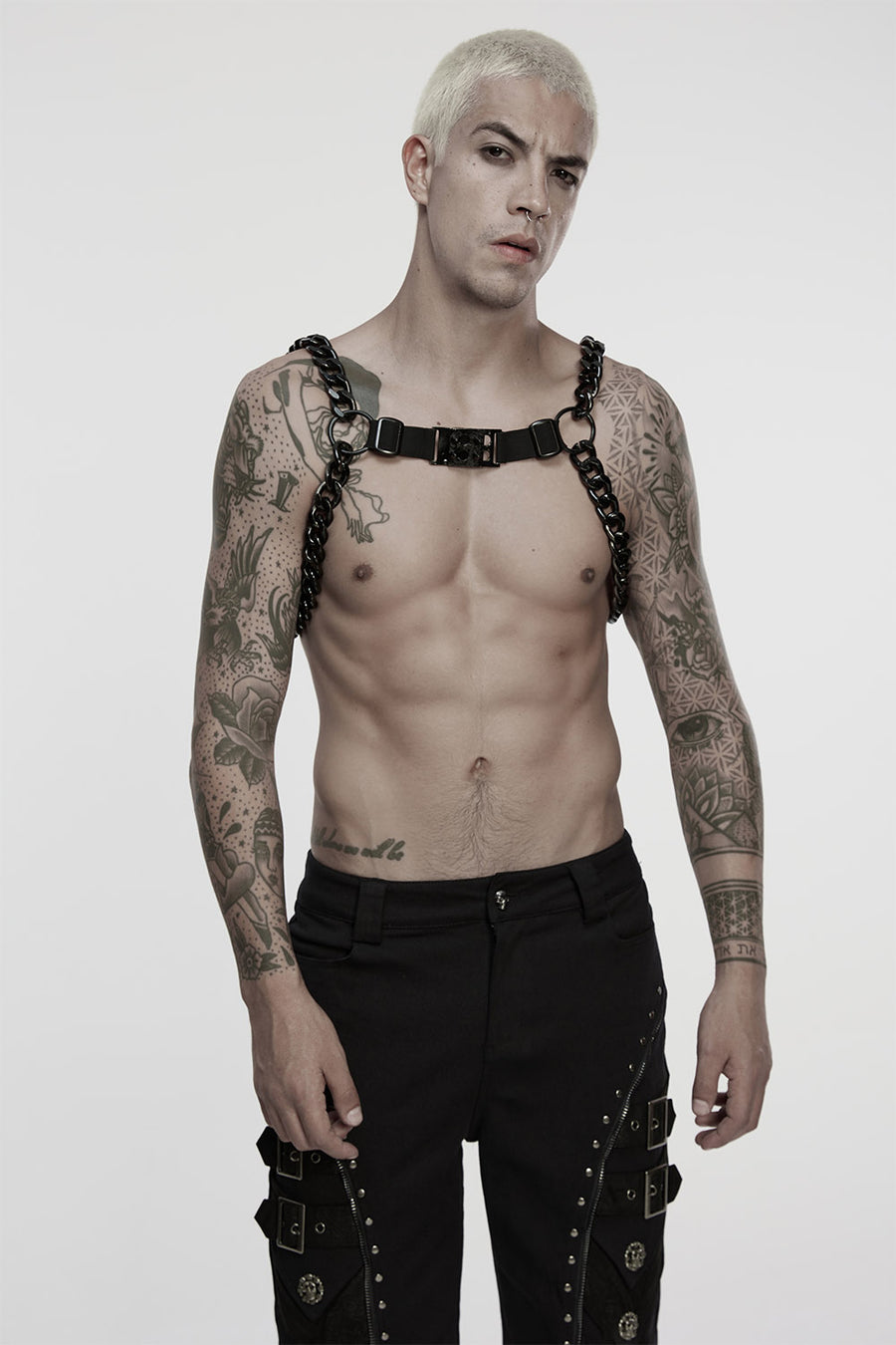 mens thick chain chest harness