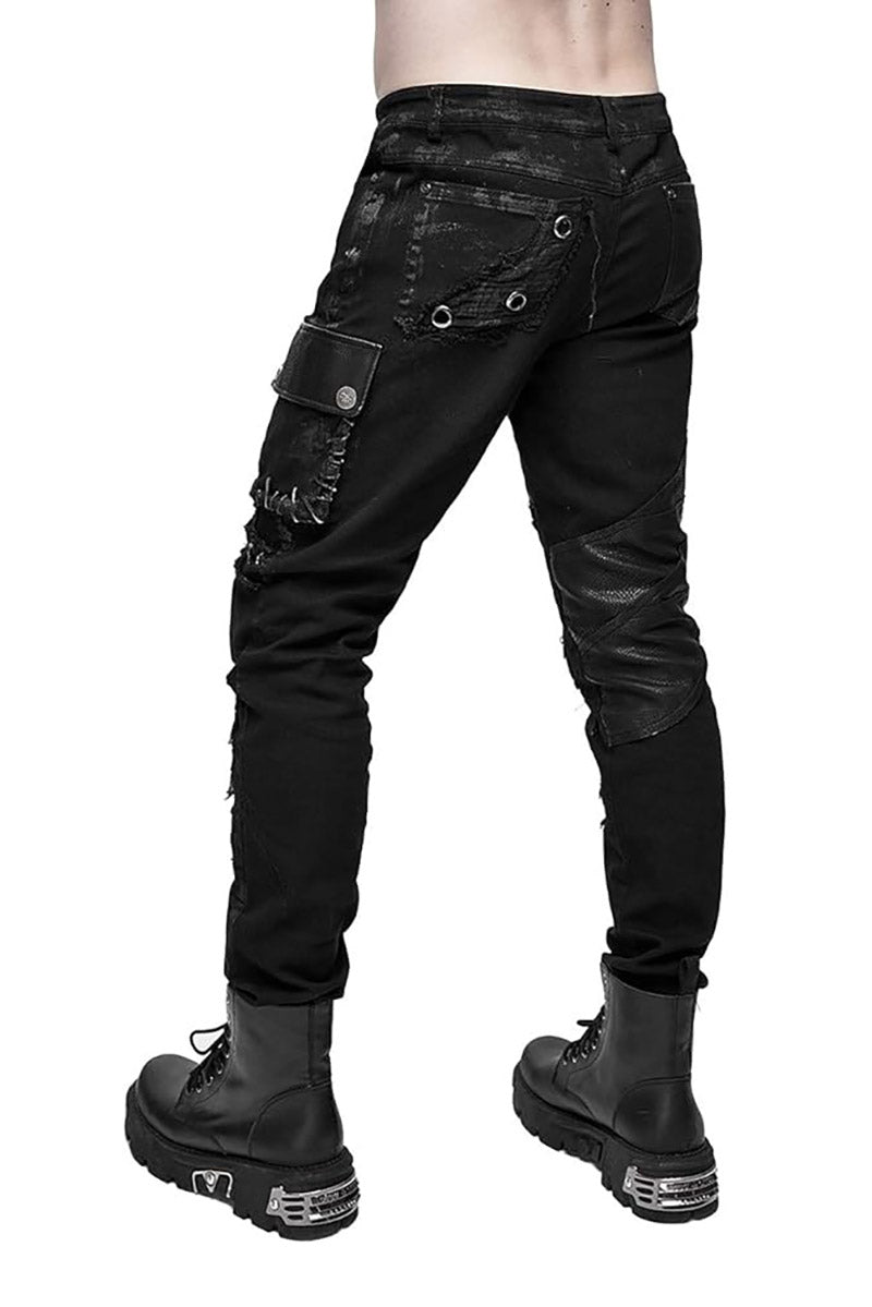 mens goth mens shredded stitched jeans