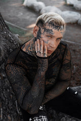 cyber punk black long sleeve fishnet shirt with thumbholes 