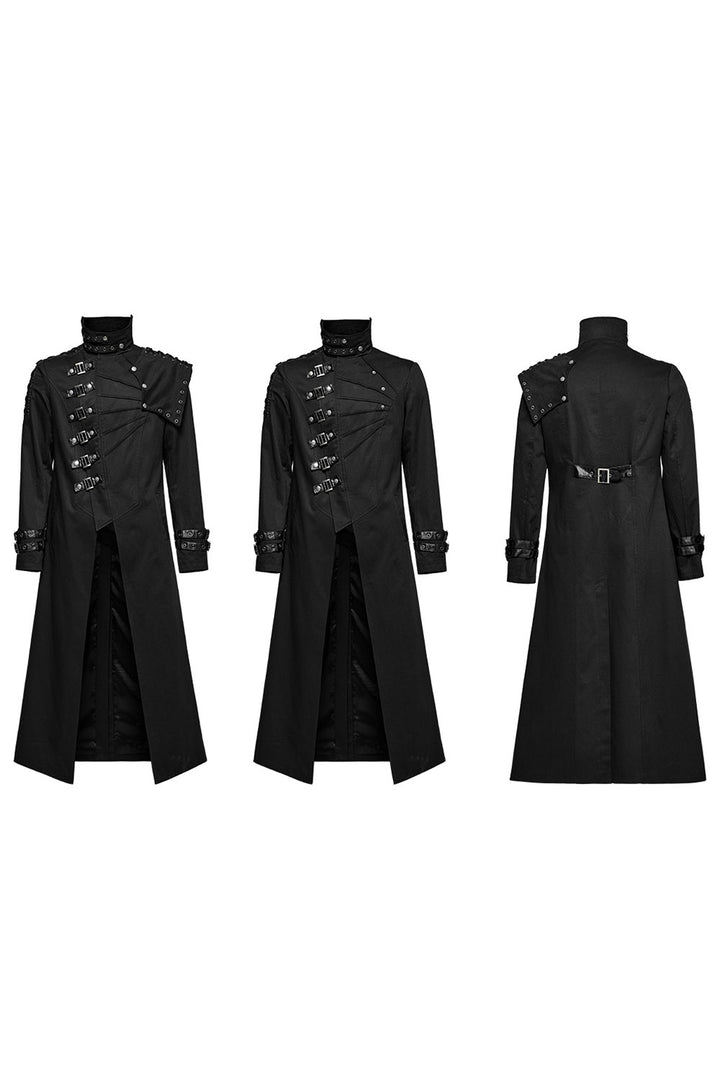 gothic black long buckle trenchcoat