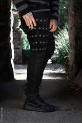 mens ribbed black and white stitched punk pants 