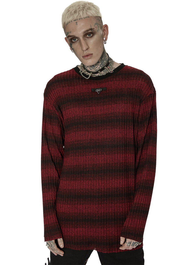 mens black and red striped emo sweater