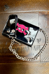 Cartera de motociclista con calavera y huesos cruzados [ROSA]