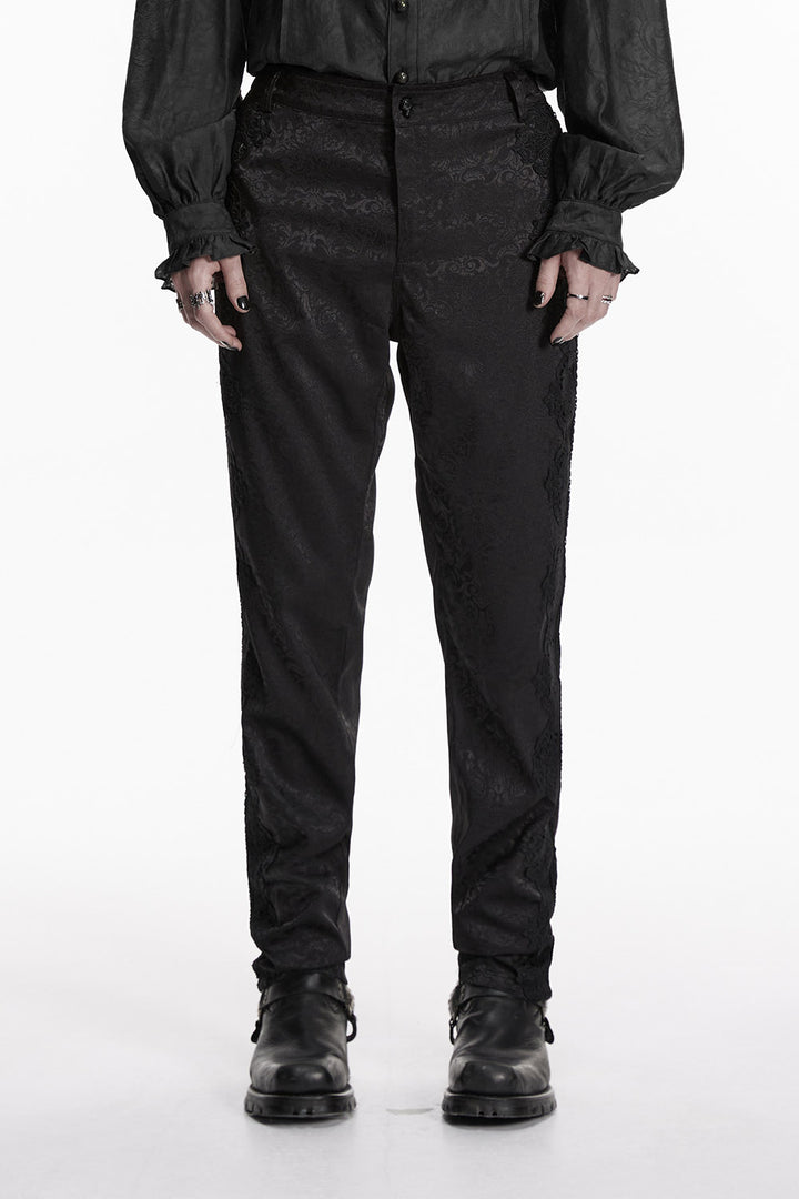 trad goth black damask gothic trousers for men
