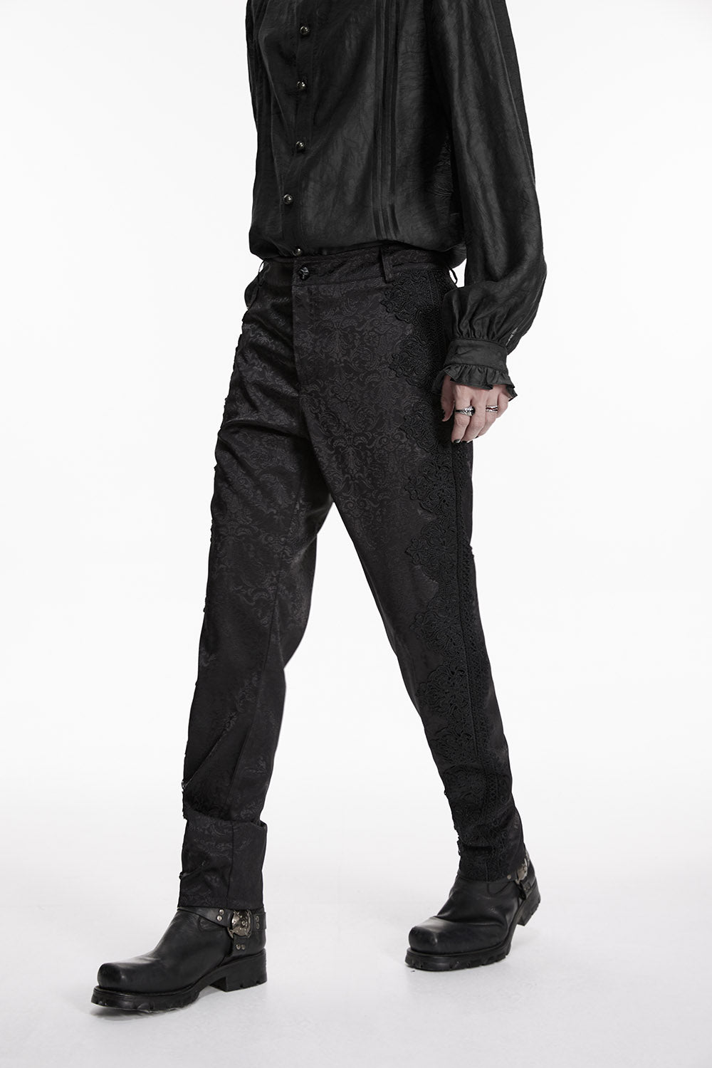 victorian black damask gothic trousers for men