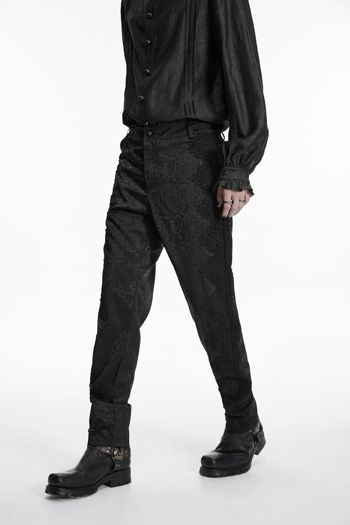 victorian black damask gothic trousers for men