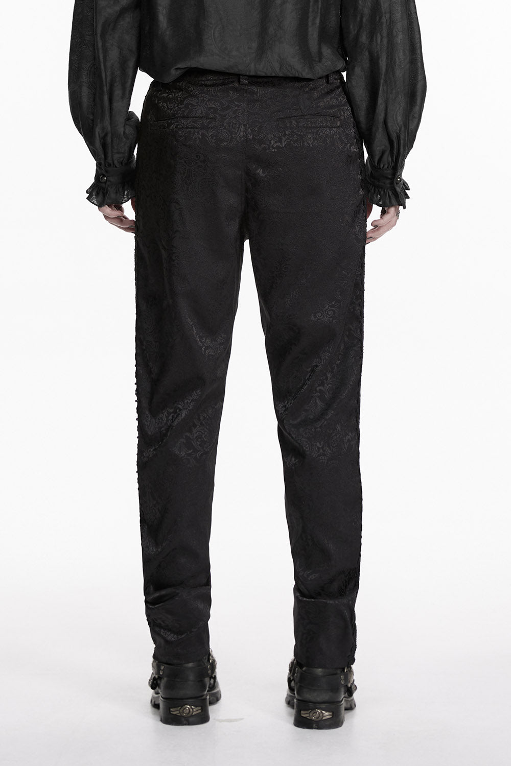 straight leg black damask gothic trousers for men