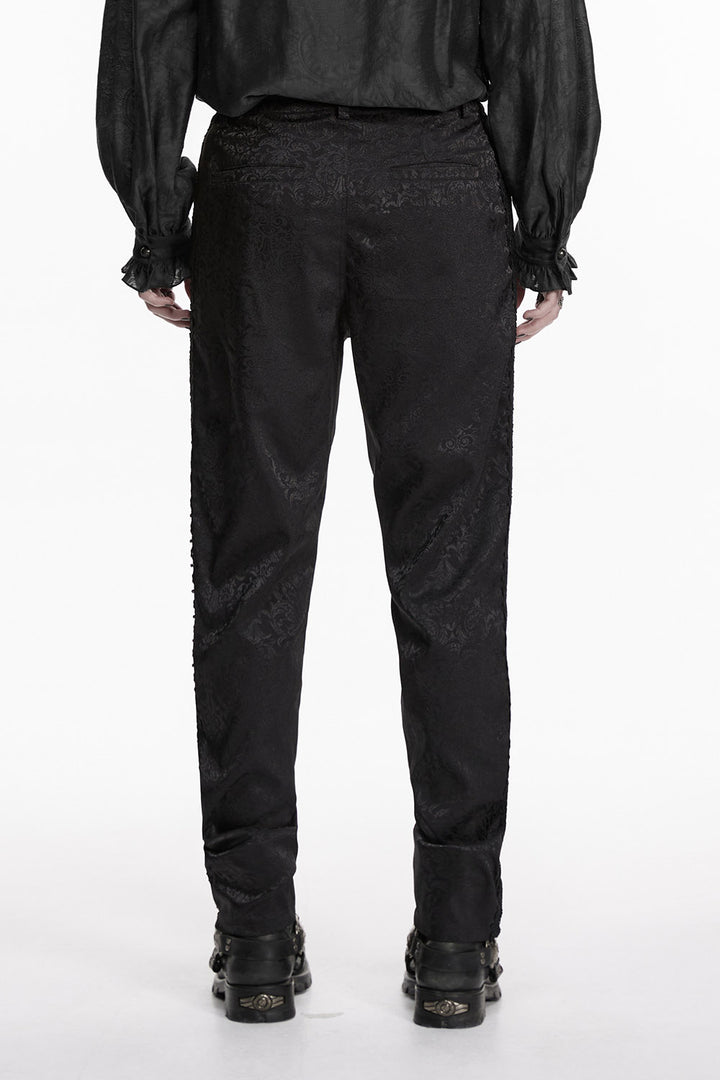 straight leg black damask gothic trousers for men