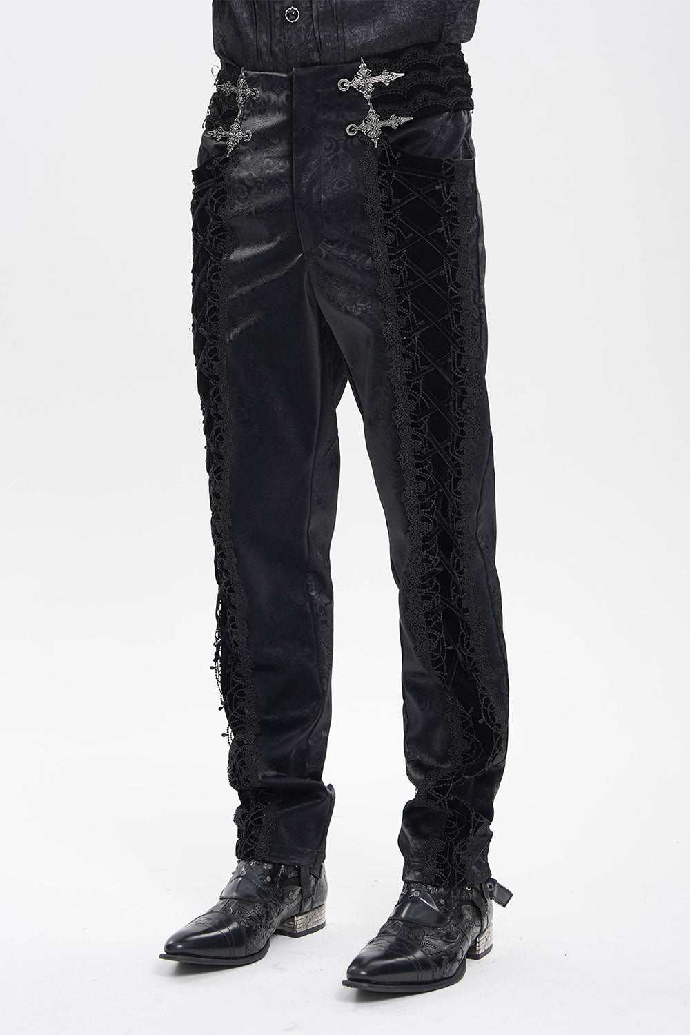 Goth fashion mens pants with corset waist and pockets