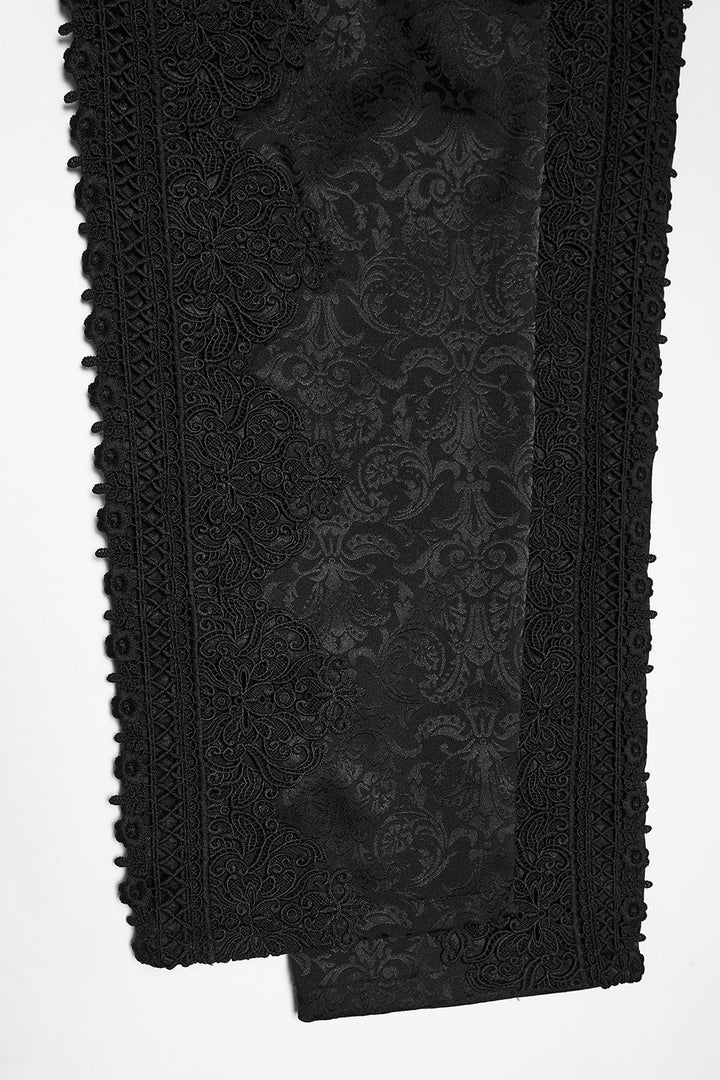 embroidered black damask gothic trousers for men