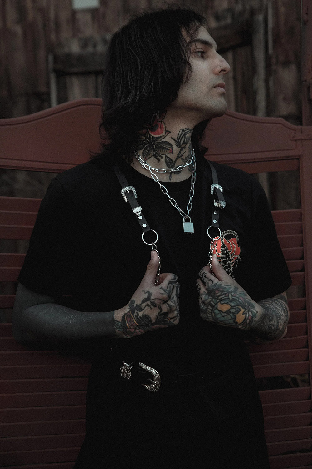 mens gothic chest harness