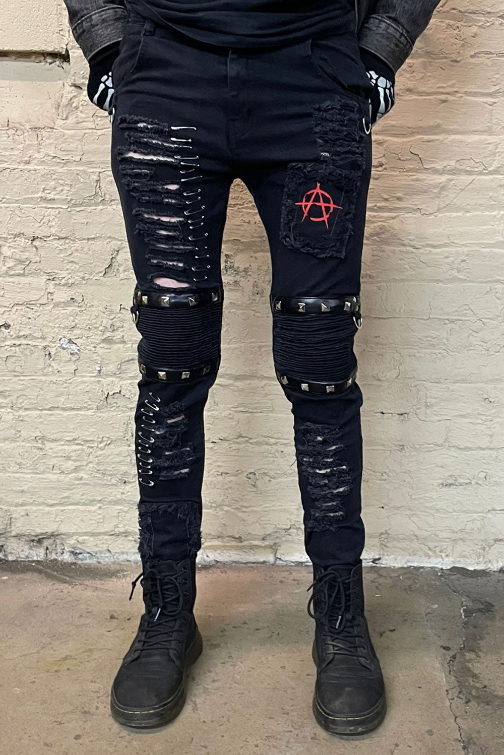 mens d-ring distressed gothic pants