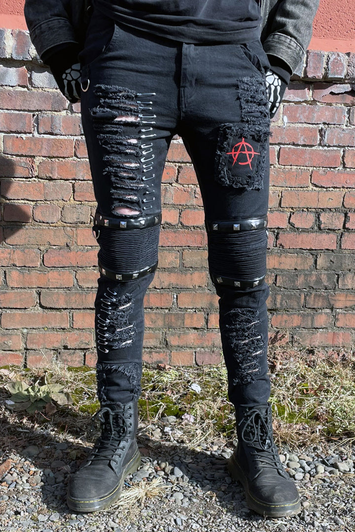 mens punk patch pants