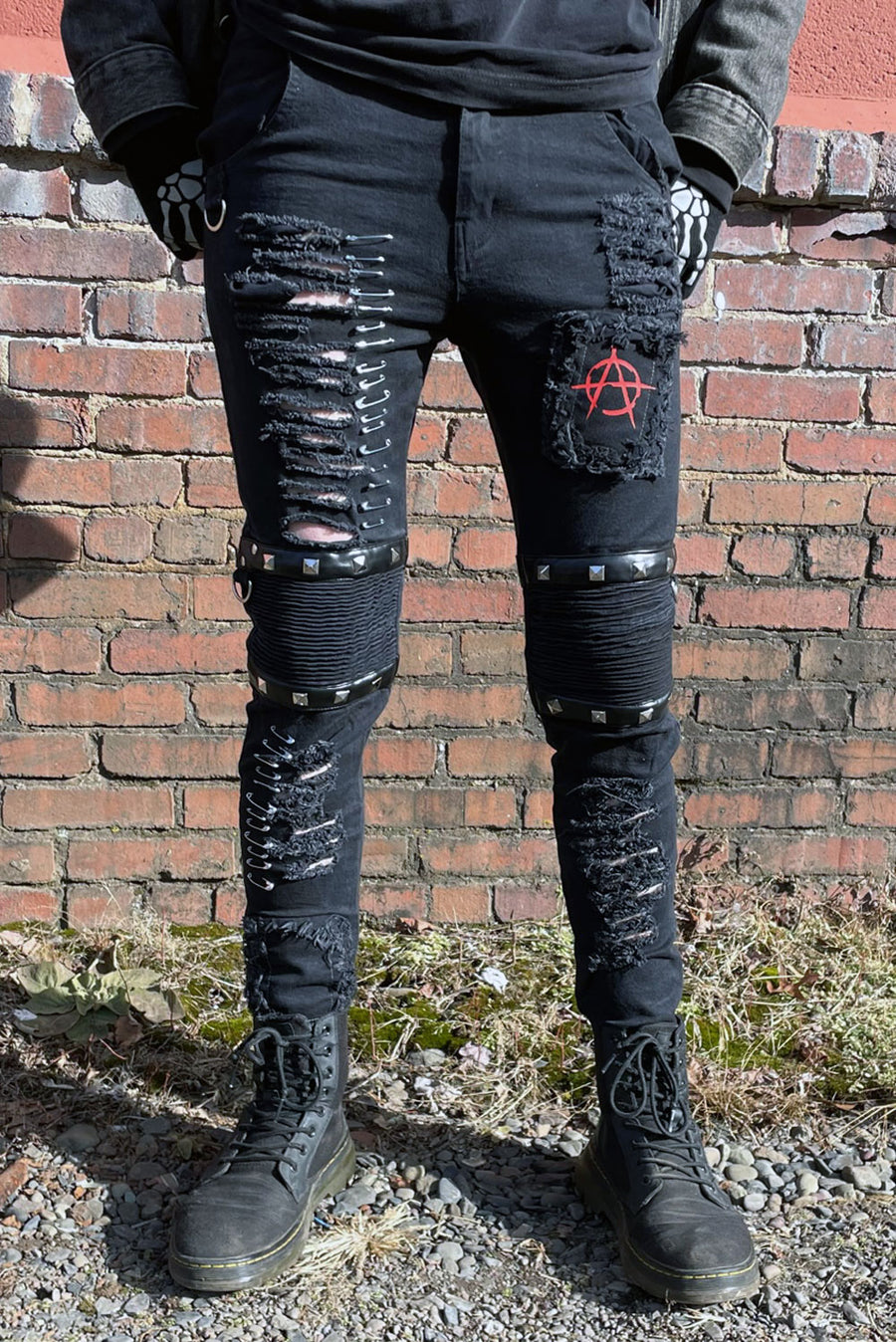 mens punk patch pants