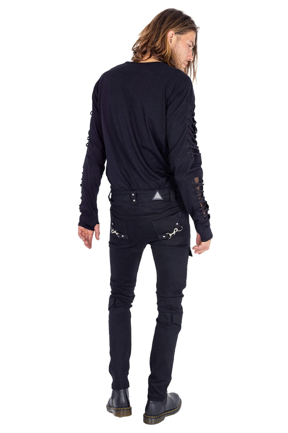 mens black emo studded pants with zippers