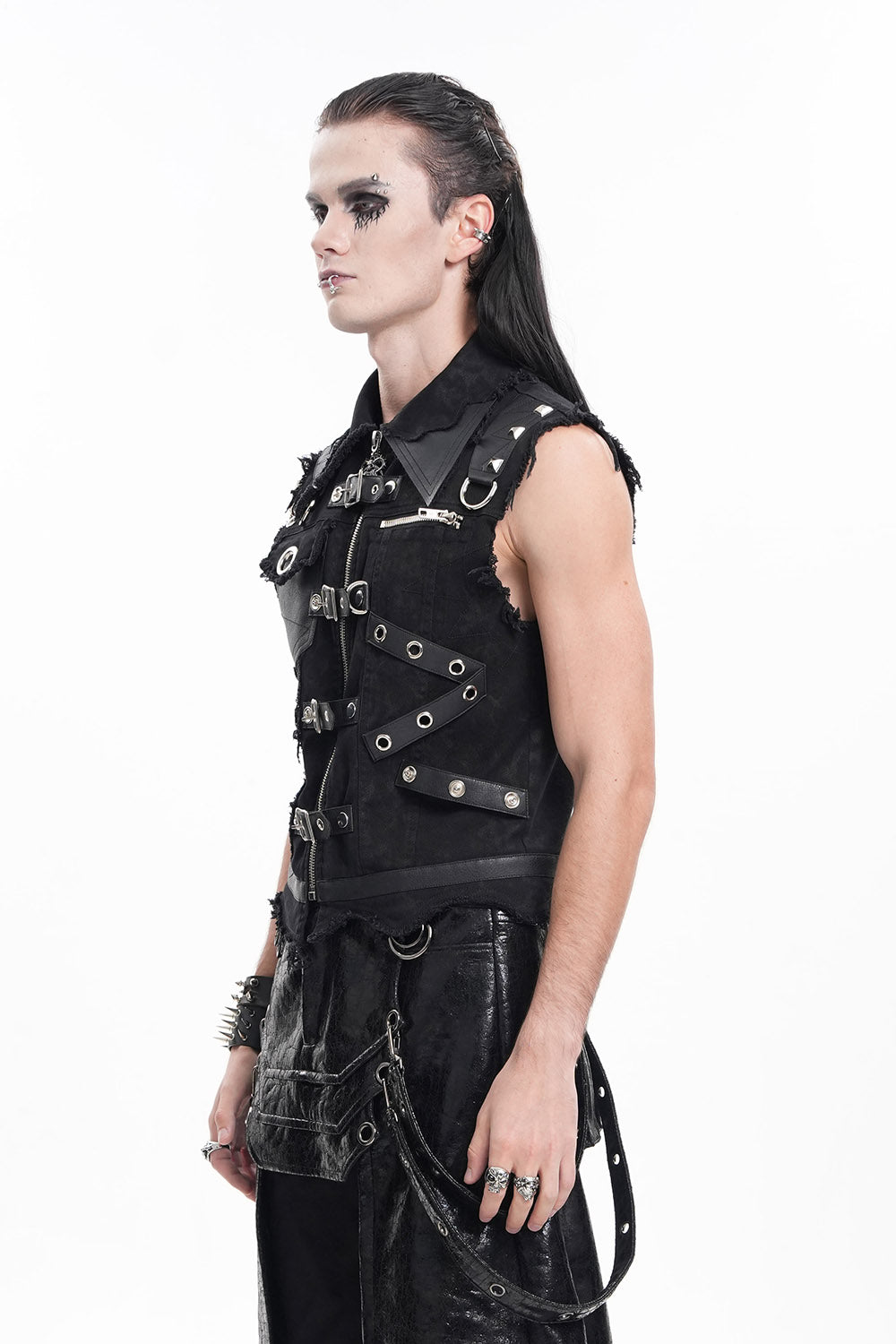 mens black punk rock studded battle vest