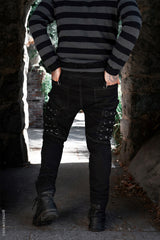 mens gothic black denim straight leg pants