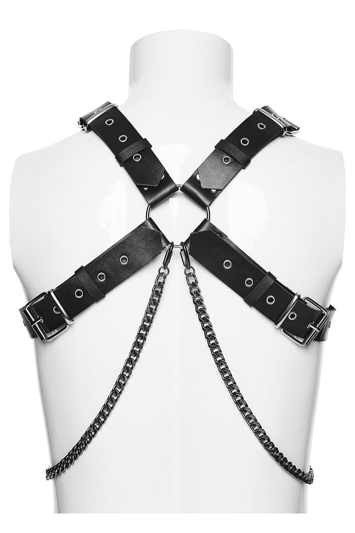 adjustable buckle strap mens vegan leather gothic harness