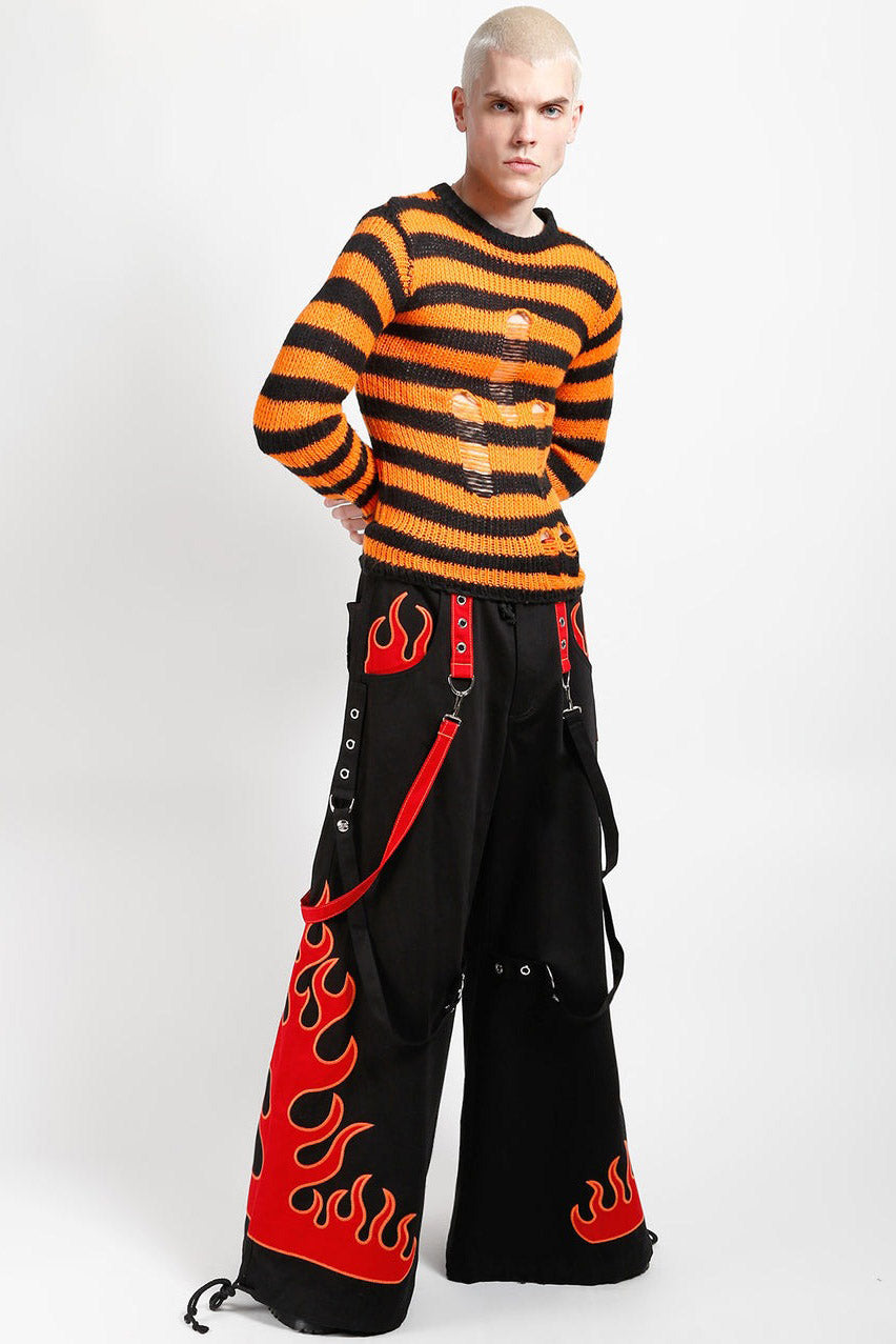 TRIPP NYC Flame ファイヤーパンツ グランジ Dark Street Pants with Flame Embroidery by Tripp NYC at