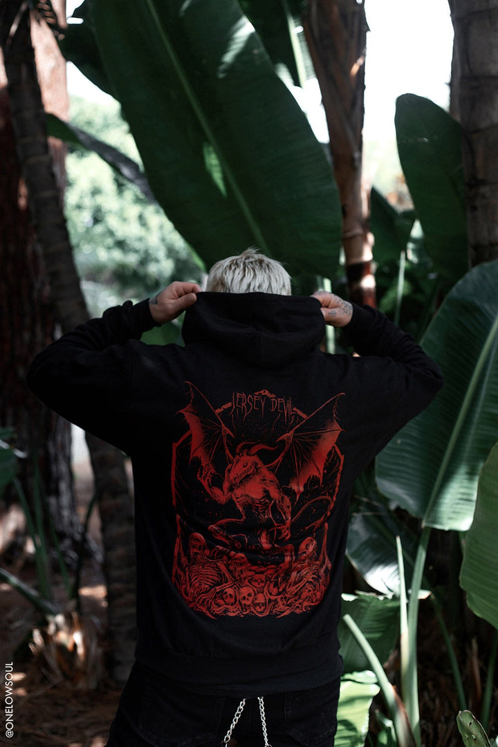 mens black and red gothic hoodie