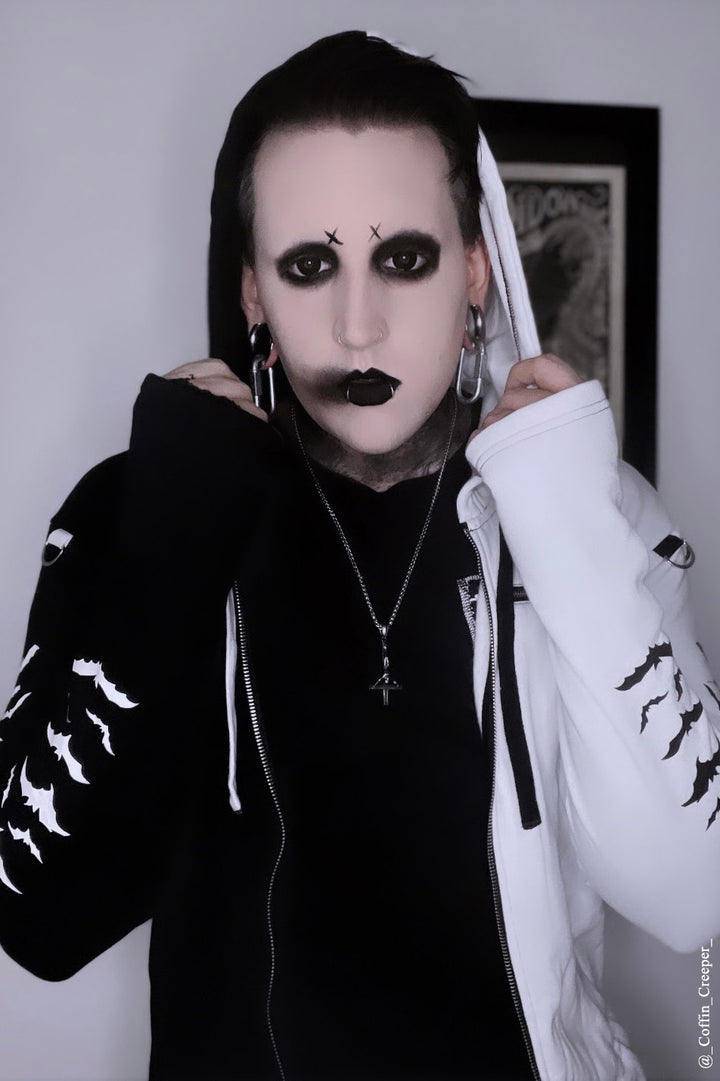 mens half black half white goth hoodie