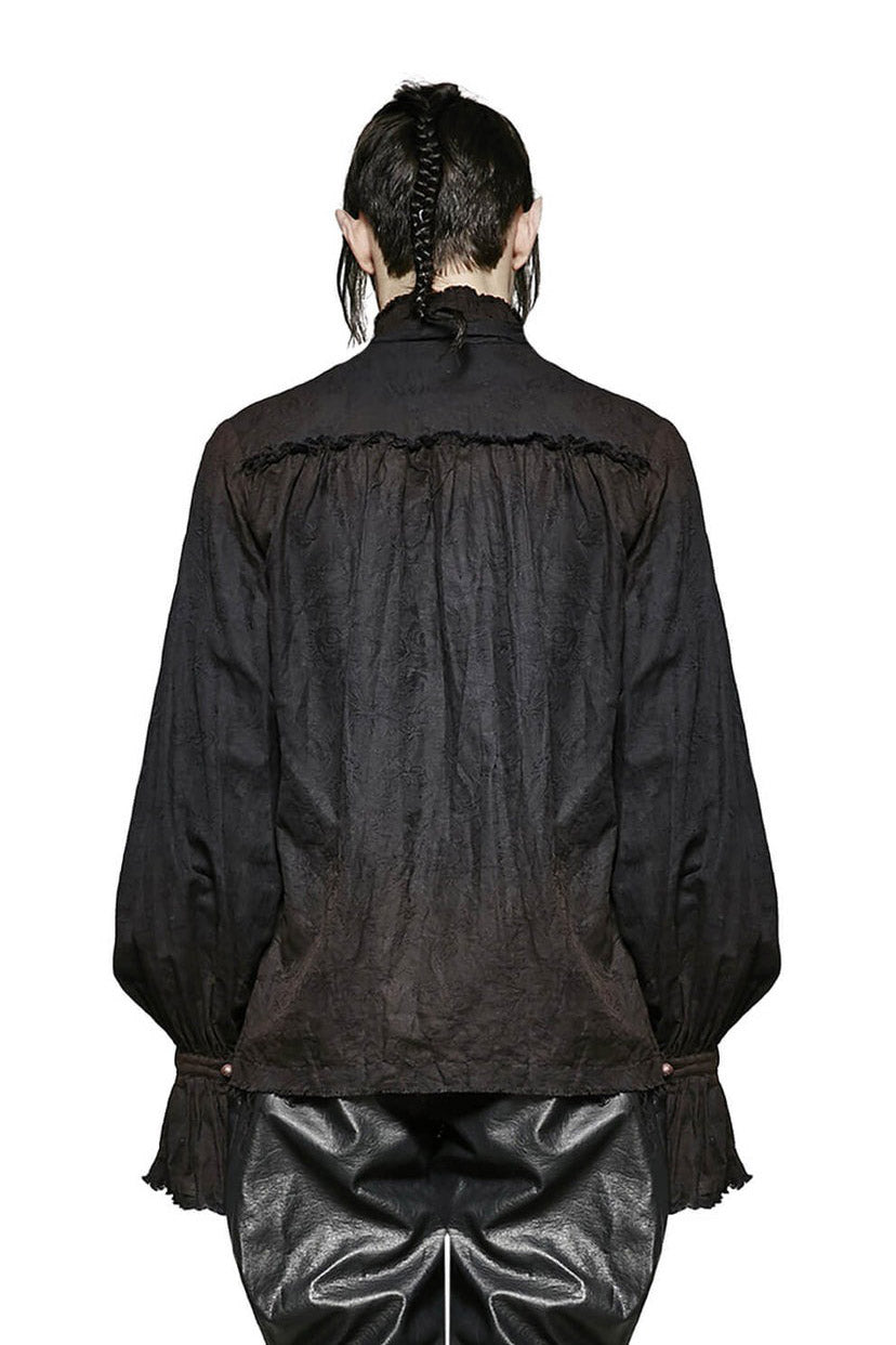 mens long sleeve antiqued high collar top