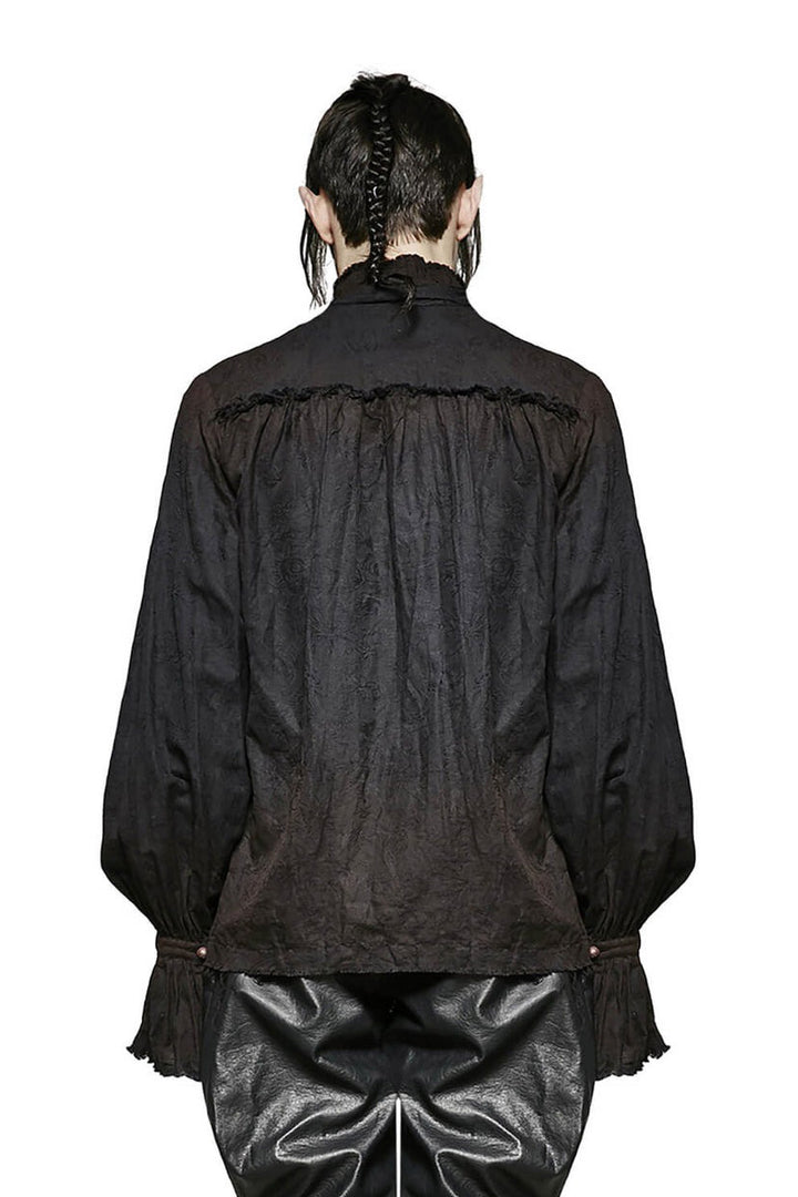 mens long sleeve antiqued high collar top