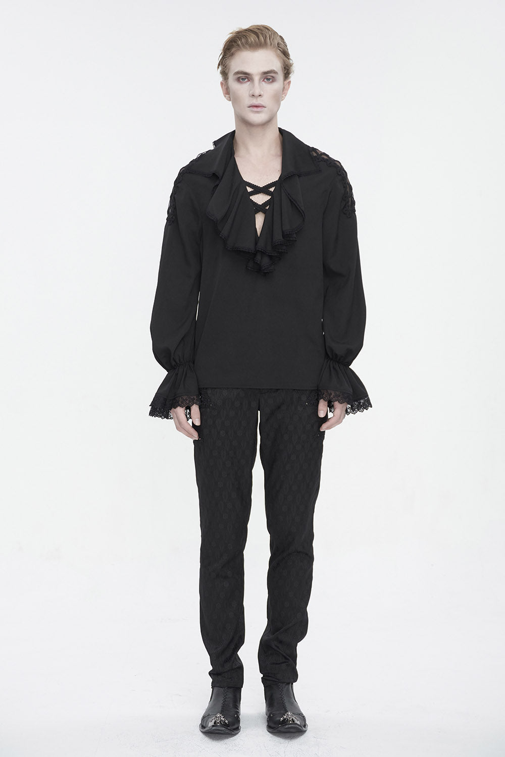 mens long sleeve ruffled shirt with lace cuffs