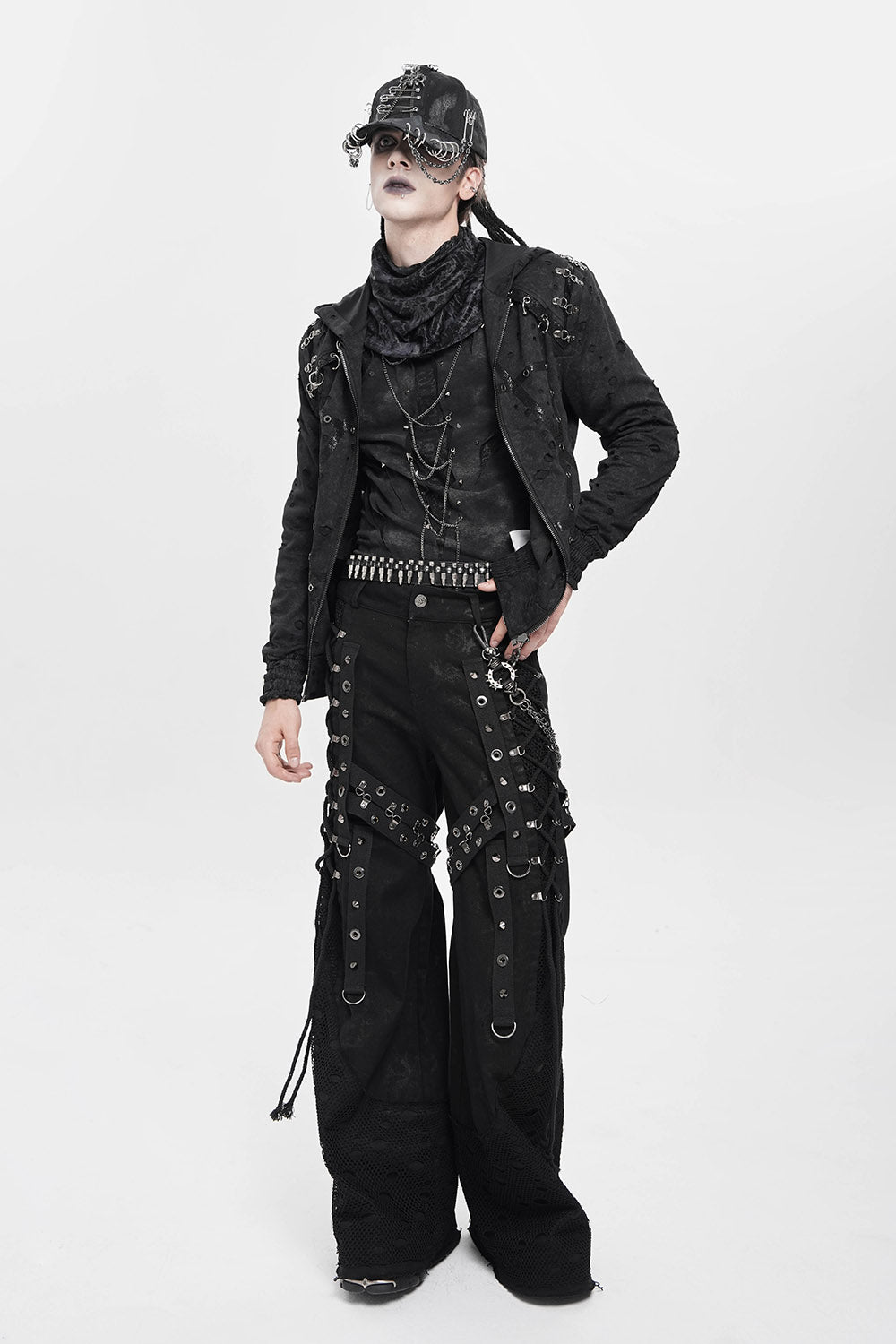 mens distressed piercings gothic hat