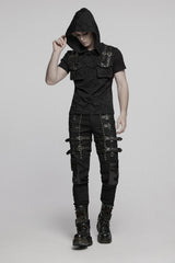 mens buckle straps studded punk pants 