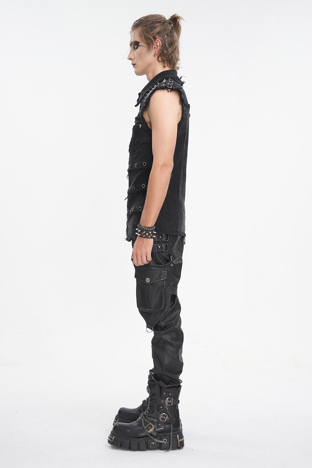 mens grunge goth distressed black vest