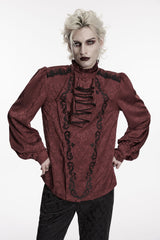 victorian goth mens long sleeve shirt with dramatic puff sleeves that gather at the cuffs, secured by decorative buttons