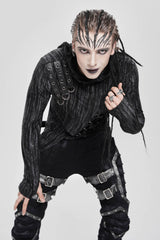 black distressed long sleeve mens cybergoth shirt with thumbhole cutouts