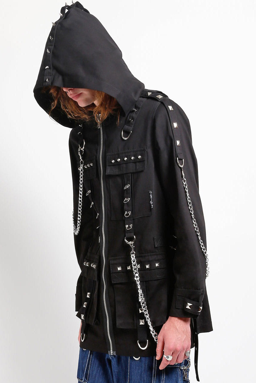 mens punk metal chain hoodie jacket