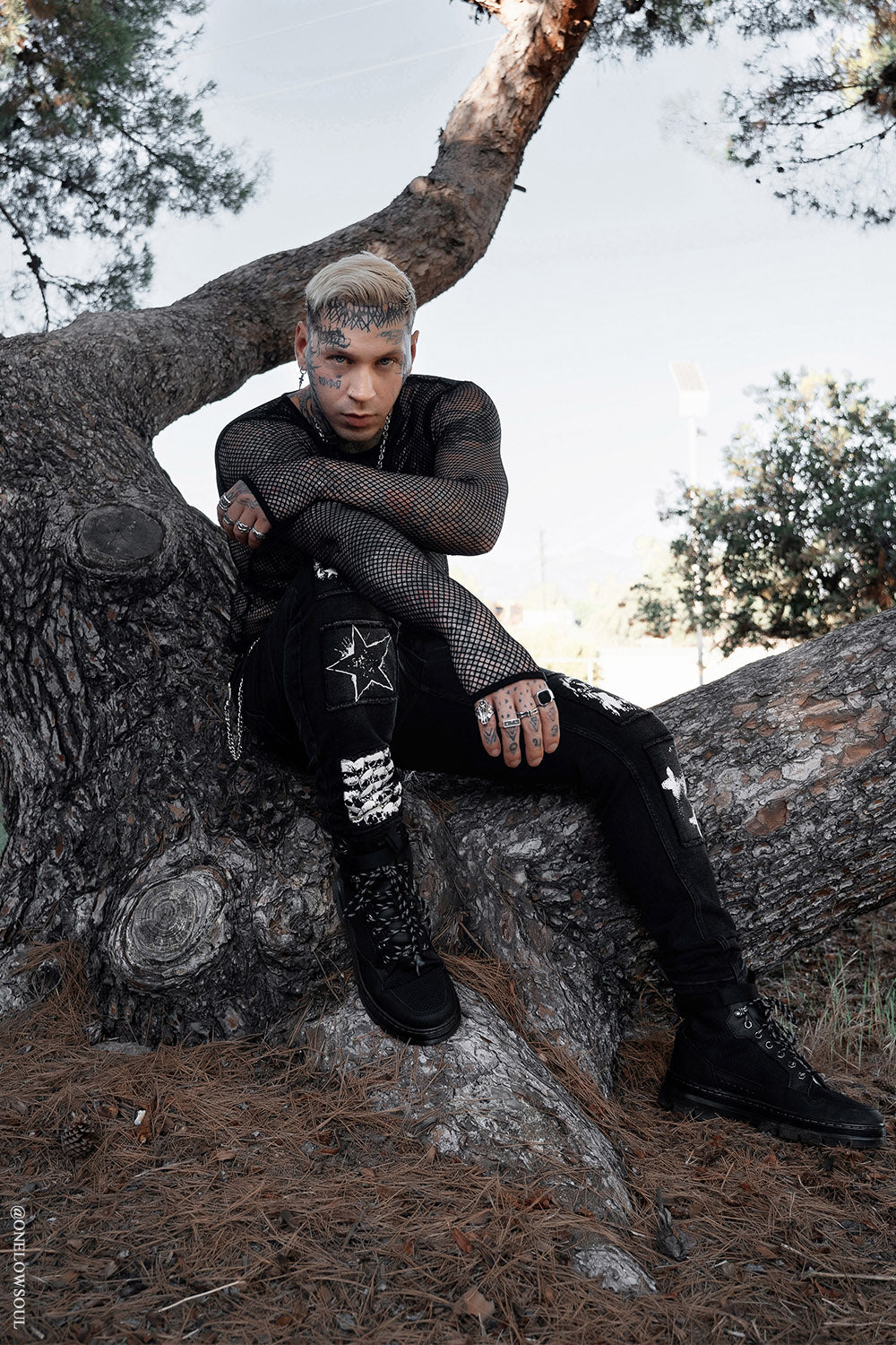 mens gothic black mesh black long sleeve fishnet shirt with thumbholes 