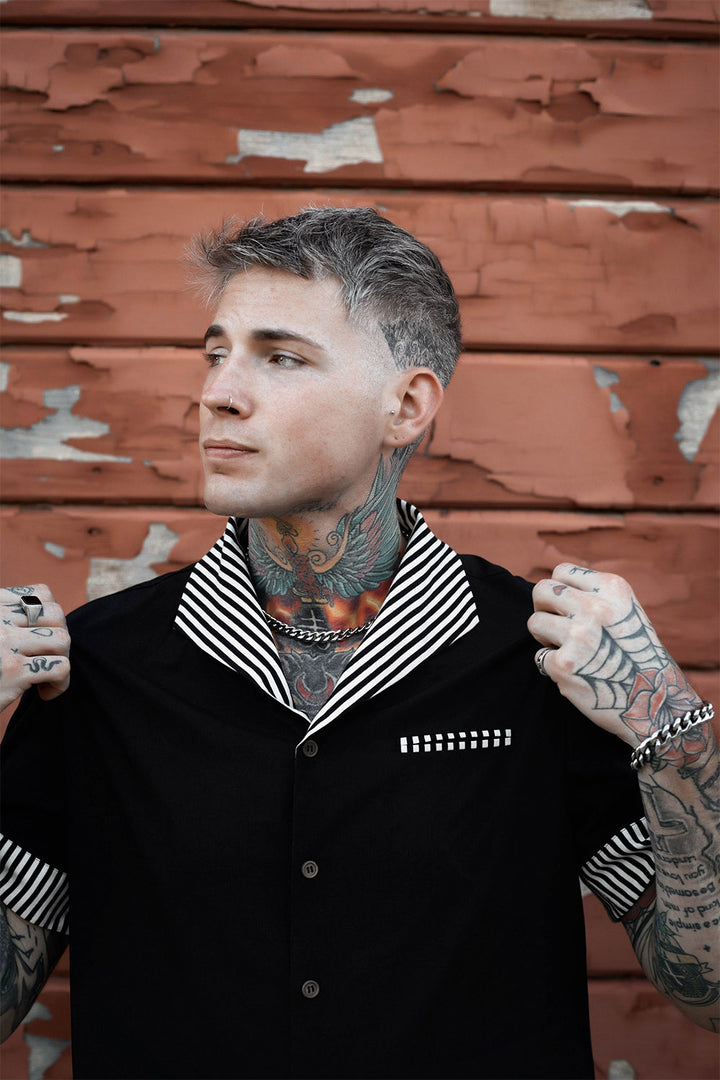 rockabilly collared mens short sleeve gothic shirt
