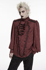 Men's Gothic Embroidered Stand Collar Shirt with Detachable Tie Red from Punk Rave