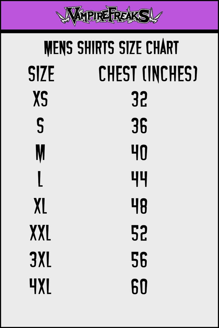 size chart for a mens gothic shirt