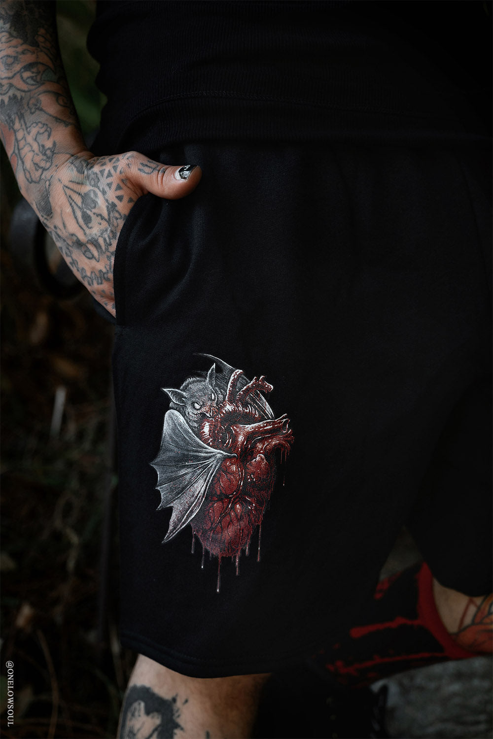 mens bleeding heart bat emo shorts 