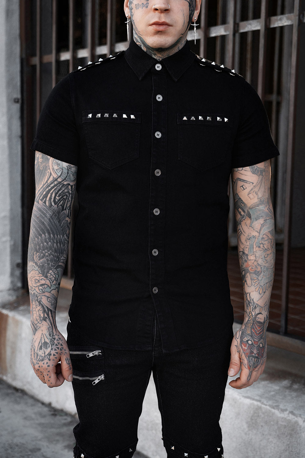 pyramid studded short sleeve shirt