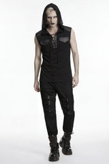 goth mens top with distressed textures, dramatic layering, and classic punk details