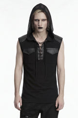 Shredded Mesh Hooded Gothic Punk Vests with Lace Up Detailing from Punk Rave