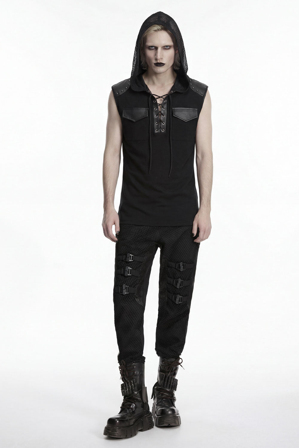 punk grunge hooded tank top for men
