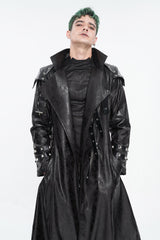 black mens vegan leather trenchcoat
