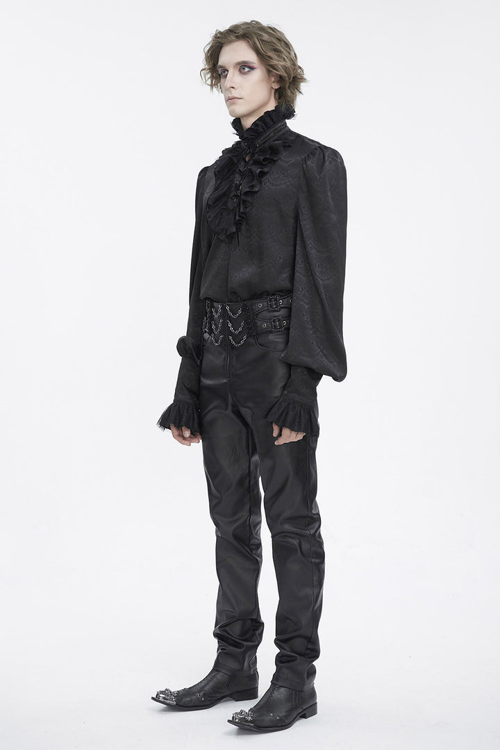 plus size mens black long sleeve gothic ruffled lace shirt