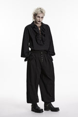 dark gothic  lace-up black pirate billowy loose shirt