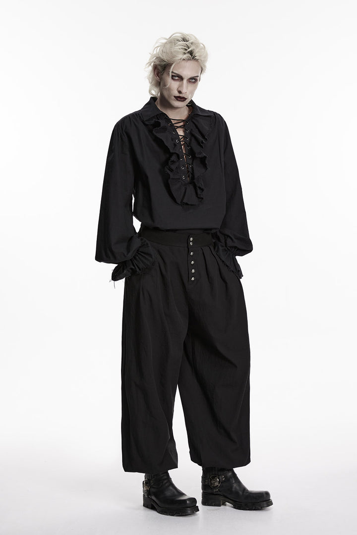 dark gothic  lace-up black pirate billowy loose shirt