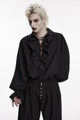 mens lace-up black pirate billowy loose shirt