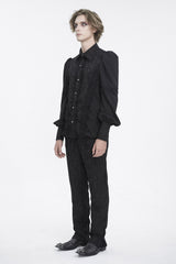 pointed collar mens damask button-up shirt 